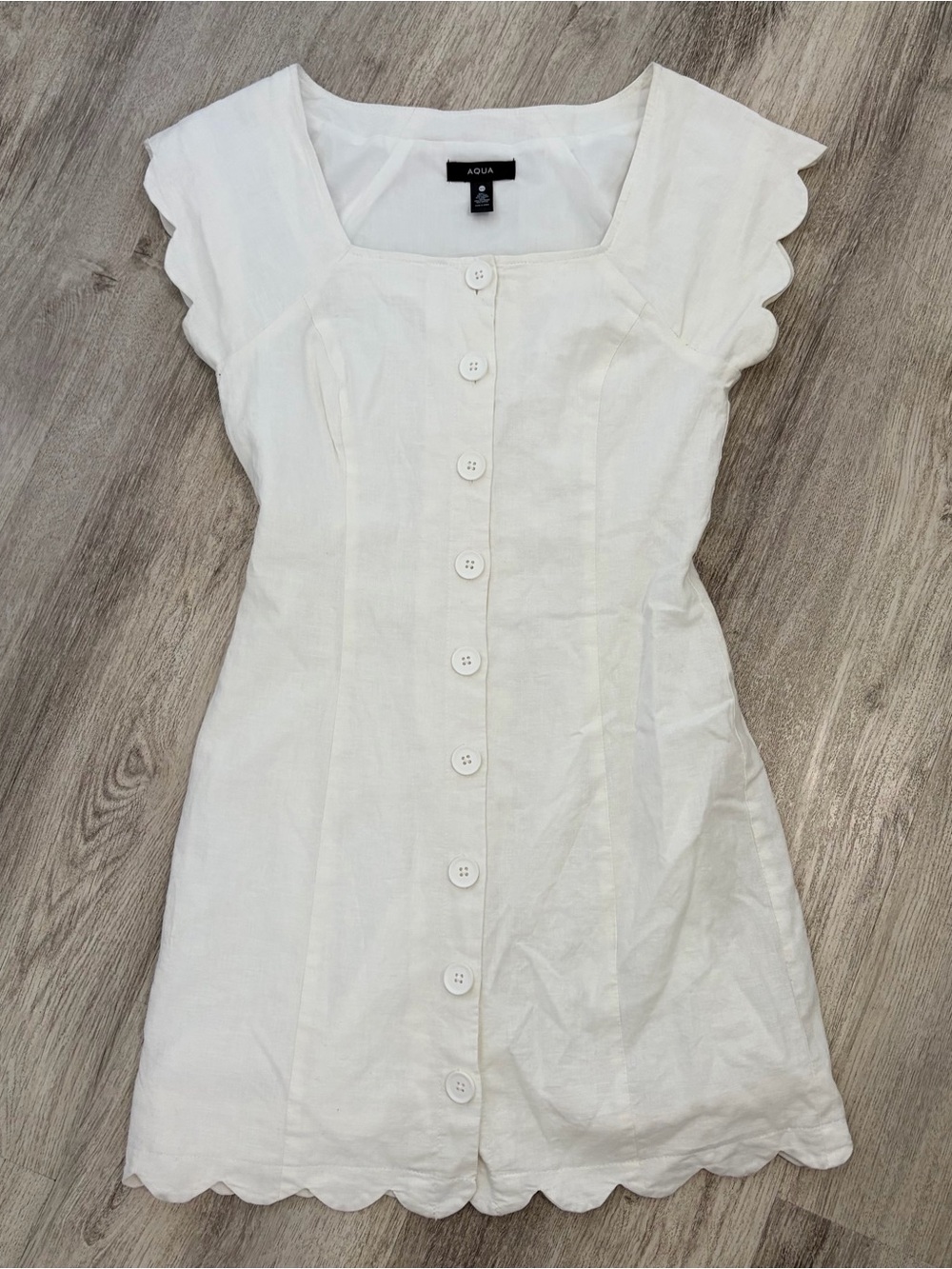 Aqua scalloped button front mini dress white womens XS linen Blend Bridal - Picture 1 of 7
